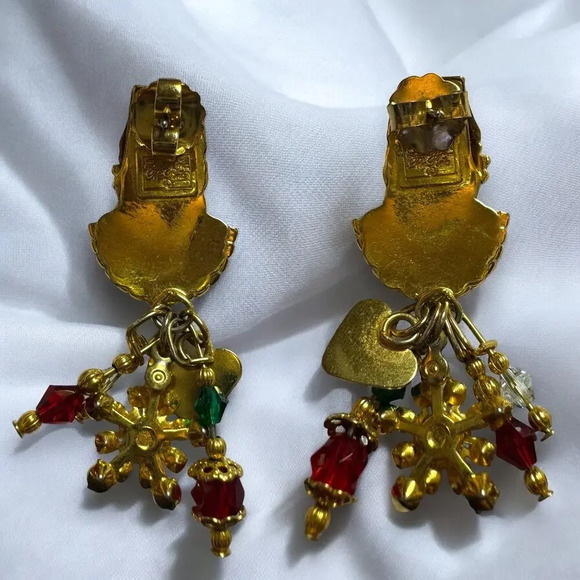 Lunch At The Ritz RARE Christmas Dangle Earrings, Santa, Snowflakes, Rhinestones - Picture 2 of 4